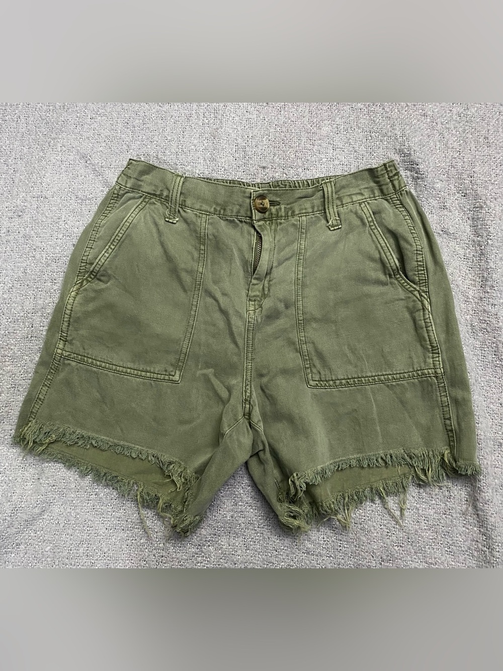 aerie Olive High-Rise Frayed Hem Utility Shorts